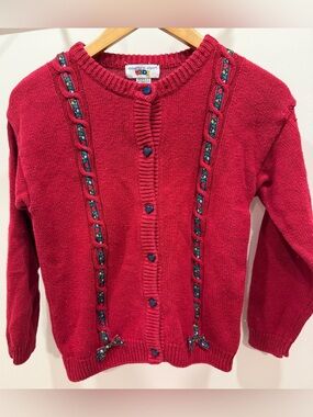 VINTAGE Holiday Cottagecore Cableknit Heart Kids Cardigan
